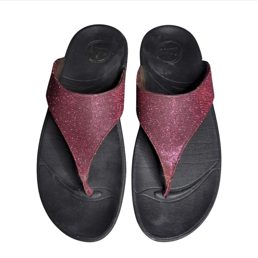 FitFlop Womens Size 7 Metallic Dark Pink Magenta Lulu Superelectra Thong Sandals